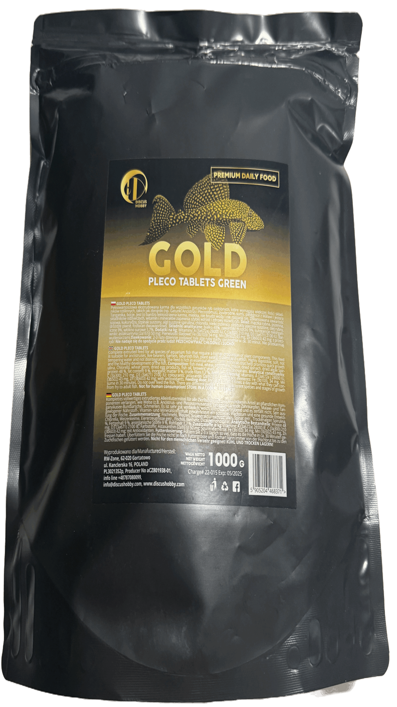 Gold Pleco Tablets GreenGold Pleco Tablets Green Complete extruded feed for all species of aquarium fish that require a higher proportion of plant components. This feed is suitable for ancistruses, live bearers, barbels, labyrinth fish, plant eating cichl