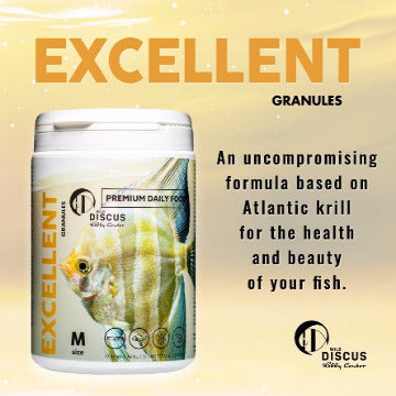 Excellent GranulesEXCELLENT GRANULES Complete multi-component extruded feed for all and carnivorous fish. High-quality mixture with a unique composition, high content of Antlantic Krill, which replenishes the fish organism with the necessary ingredients f